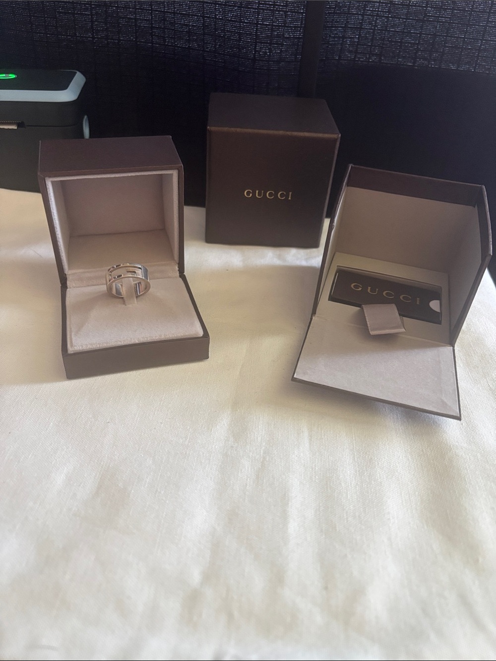 Gucci Silver Double G Band Ring in Brown Presentation Box